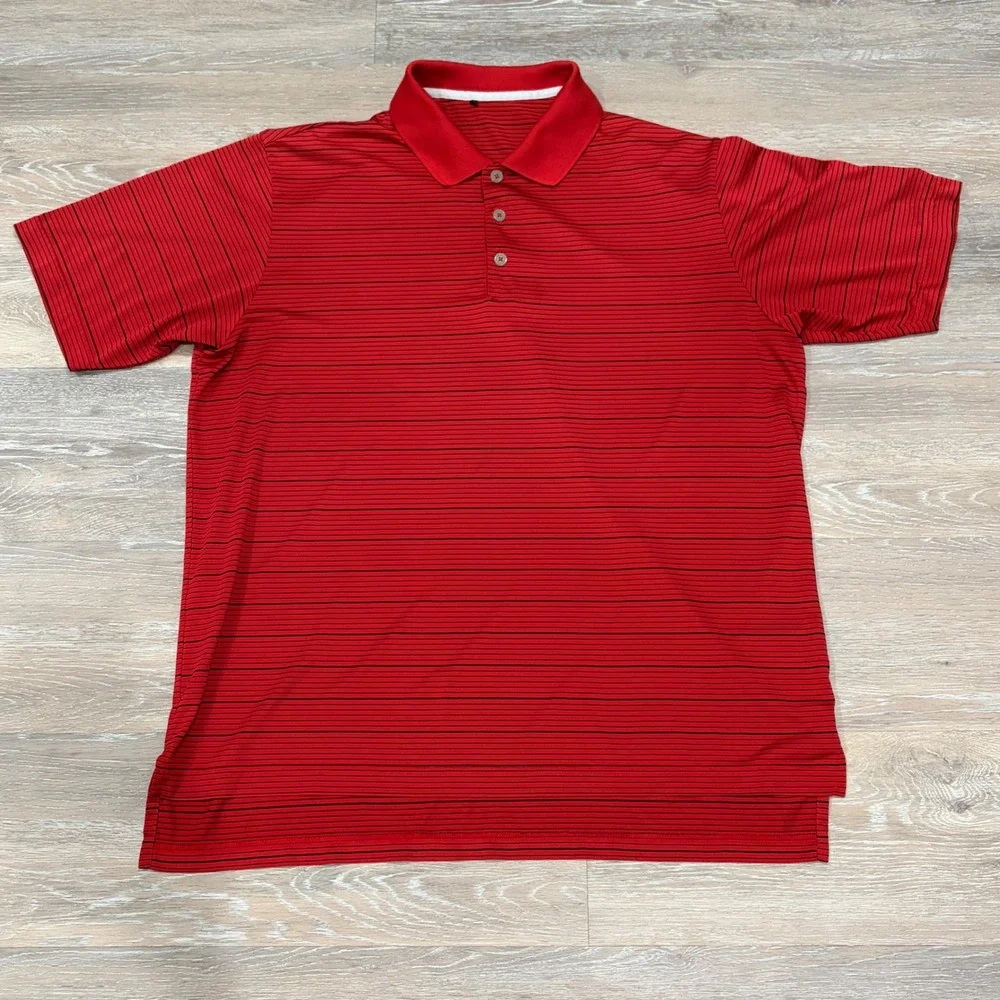 Adidas Mens Red Black Striped Short Sleeve Golf Polo Shirt XL